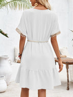 Lace V-Neck Bubble Tie Mini Dress WE4U