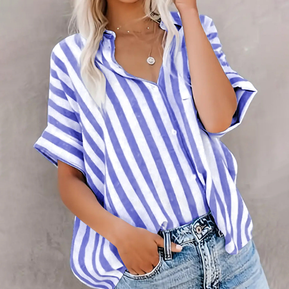 Striped Button Short-Sleeve Shirt