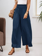 Pleated Elastic-Waist Wide-Leg Cropped Pants WE4U