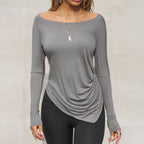 Asymmetric Slim Crew-Neck Long Sleeve Top WE4U