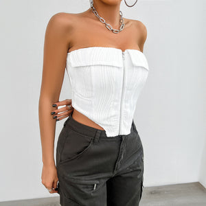 Zipper Strapless Tube Top
