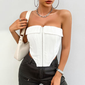Zipper Strapless Tube Top