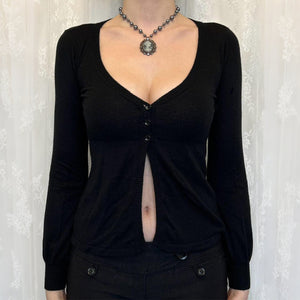 Single-Breasted Long Sleeve Knit Top