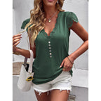 Flutter Sleeve V-Neck Button Top WE4U