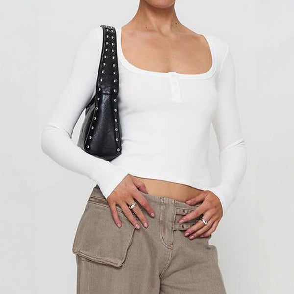 Casual Button Long Sleeved Bottoming Shirt T shirt Women Clothing Autumn Winter