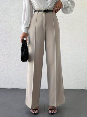 High Waist Slimming Straight Casual Trousers Side Pocket French Office Business Trousers