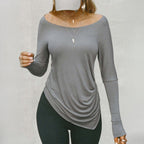 Asymmetric Slim Crew-Neck Long Sleeve Top WE4U
