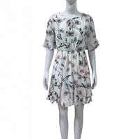 Floral Tie-Neck Chiffon A-Line Dress Thumbnail 4