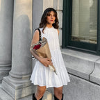 White Bow-Tie Loose A-Line Mini Dress