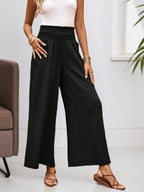 Pleated Elastic-Waist Wide-Leg Cropped Pants WE4U