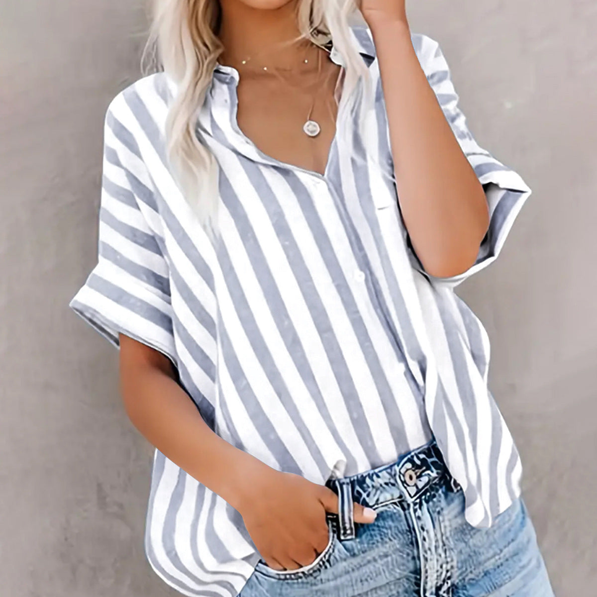 Striped Button Short-Sleeve Shirt