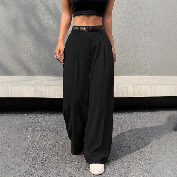 High-Waist Wide-Leg Draped Trousers - Women's Clothing & Dresses USA