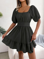 Square-Neck Backless Tiered Swing Dress WE4U