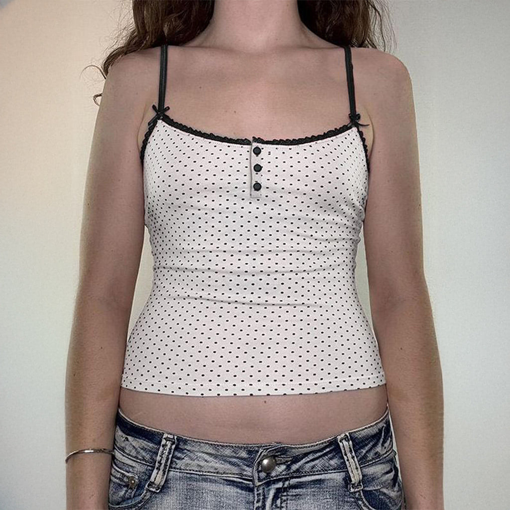 Polka Dot Contrast Lace Cami Top