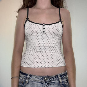 Polka Dot Contrast Lace Cami Top