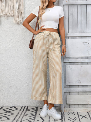Summer Women Clothing Striped High Waist Casual Cropped Pants
