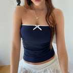 Lace Bow Strapless Tube Crop Top WE4U