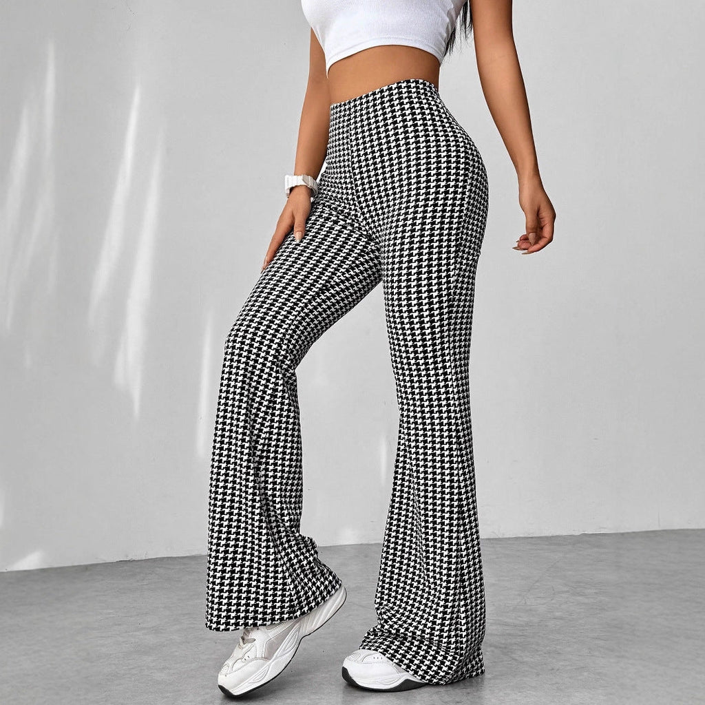 Retro Houndstooth High-Waist Bootcut Trousers WE4U