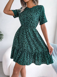 Polka Dot Cinched Ruffle Swing Dress Thumbnail 6