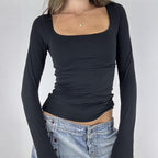 Slim Crew-Neck Long Sleeve Crop Top WE4U