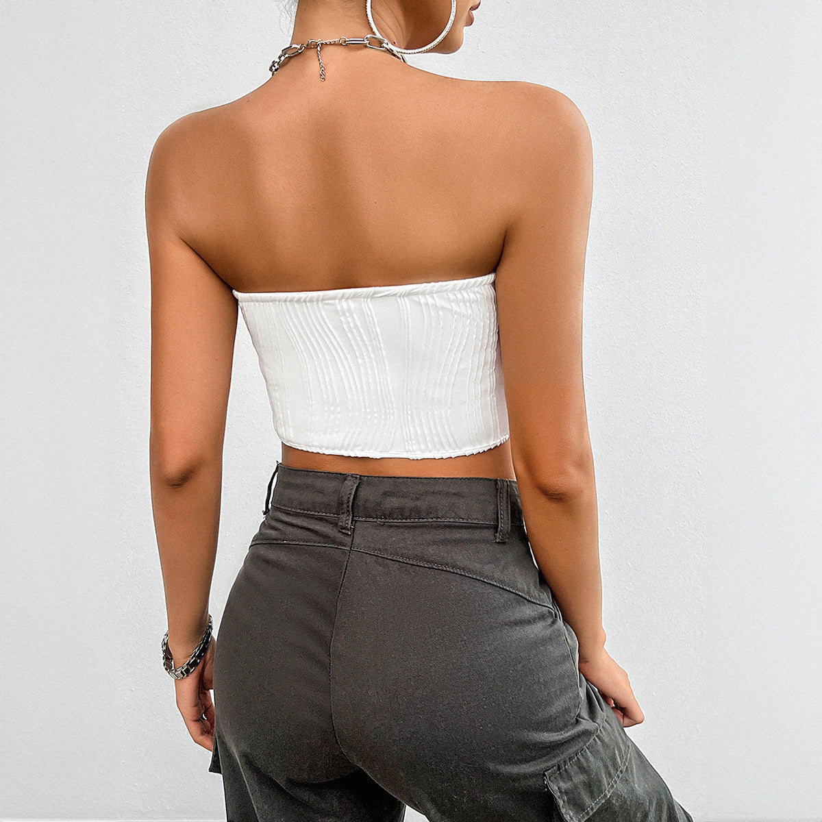 Zipper Strapless Tube Top WE4U
