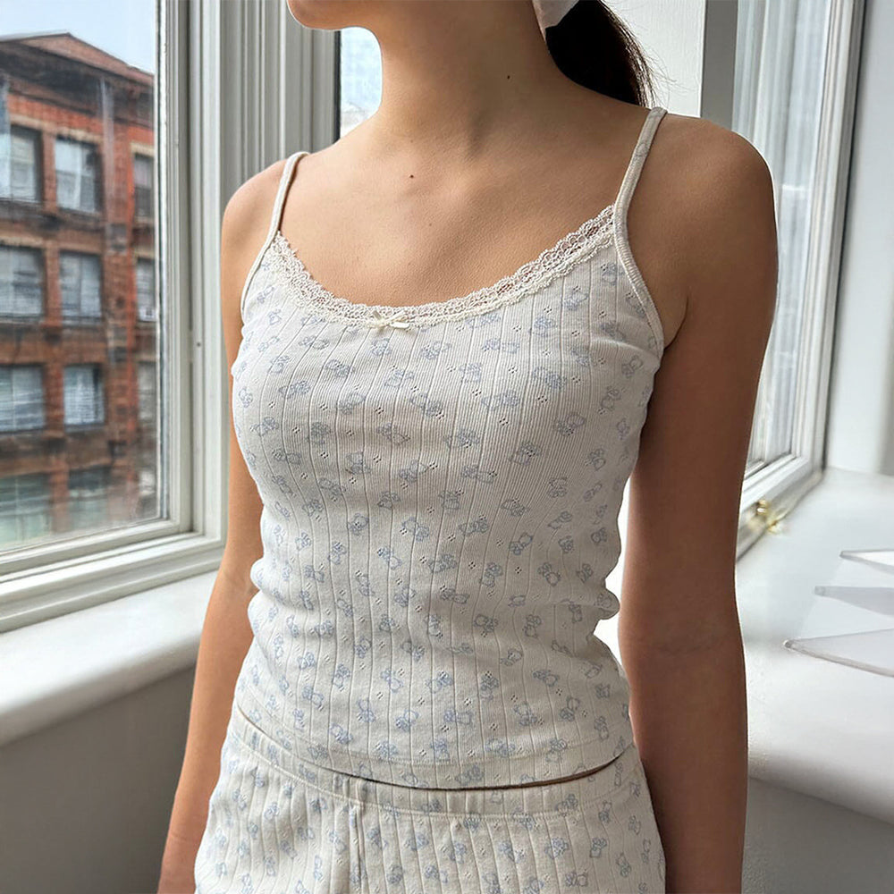 Floral Lace Bow Spaghetti Strap Cami