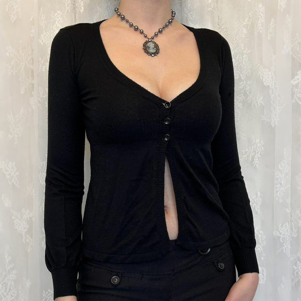 Single-Breasted Long Sleeve Knit Top