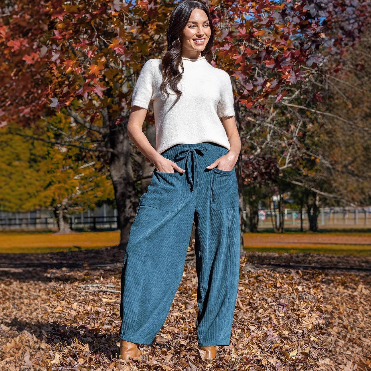 Autumn Winter Corduroy Casual Slimming Harem Pants Wide Leg Pants Women Clothing