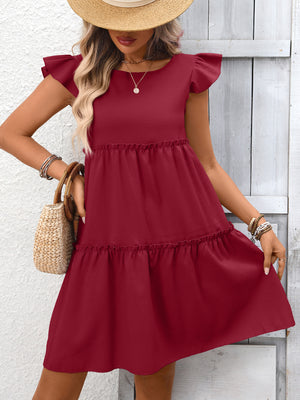 Summer Women Clothing Ruffled Bohemian Solid Color Dress