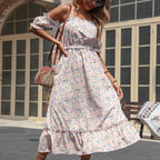 Ruffled Floral Spaghetti Strap Midi Dress