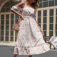 Ruffled Floral Spaghetti Strap Midi Dress Thumbnail 2