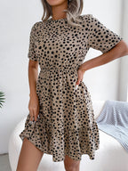 Polka Dot Cinched Ruffle Swing Dress WE4U
