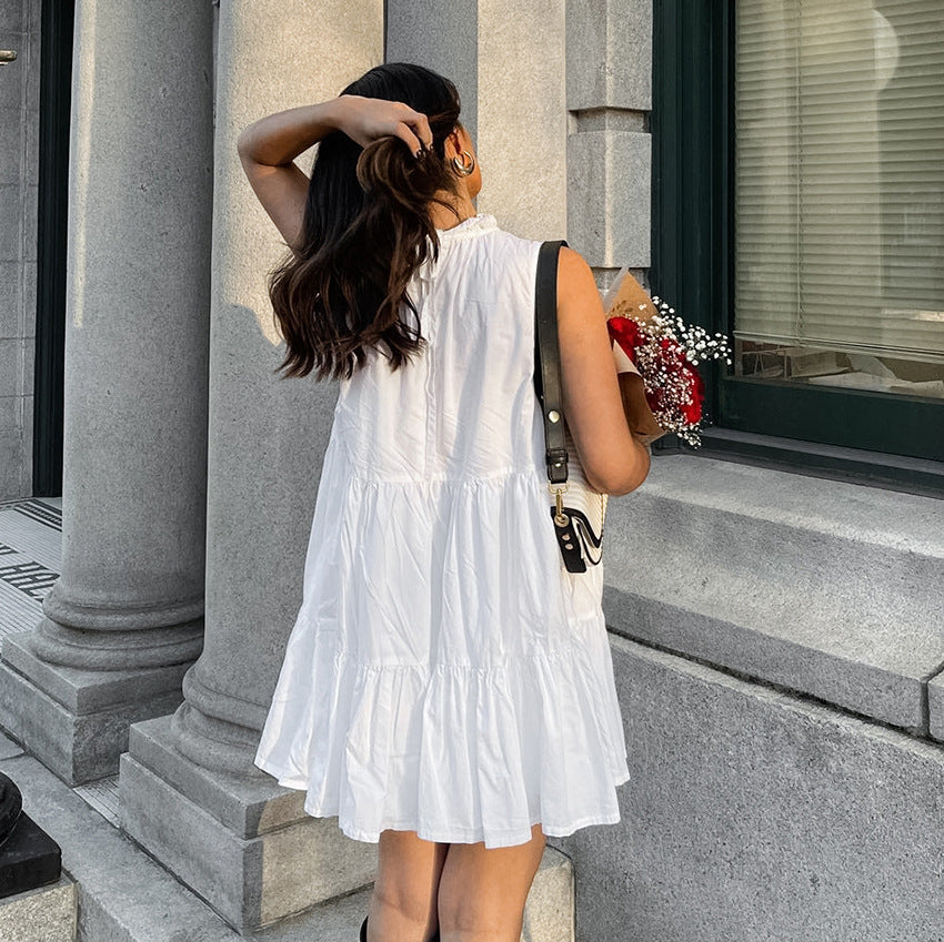 White Bow-Tie Loose A-Line Mini Dress