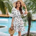 Floral Tie-Neck Chiffon A-Line Dress WE4U