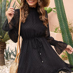 Lace Embroidered Stand-Collar Puff Sleeve Dress WE4U