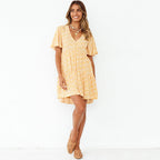 Floral Butterfly Sleeve Pleated Swing Dress WE4U