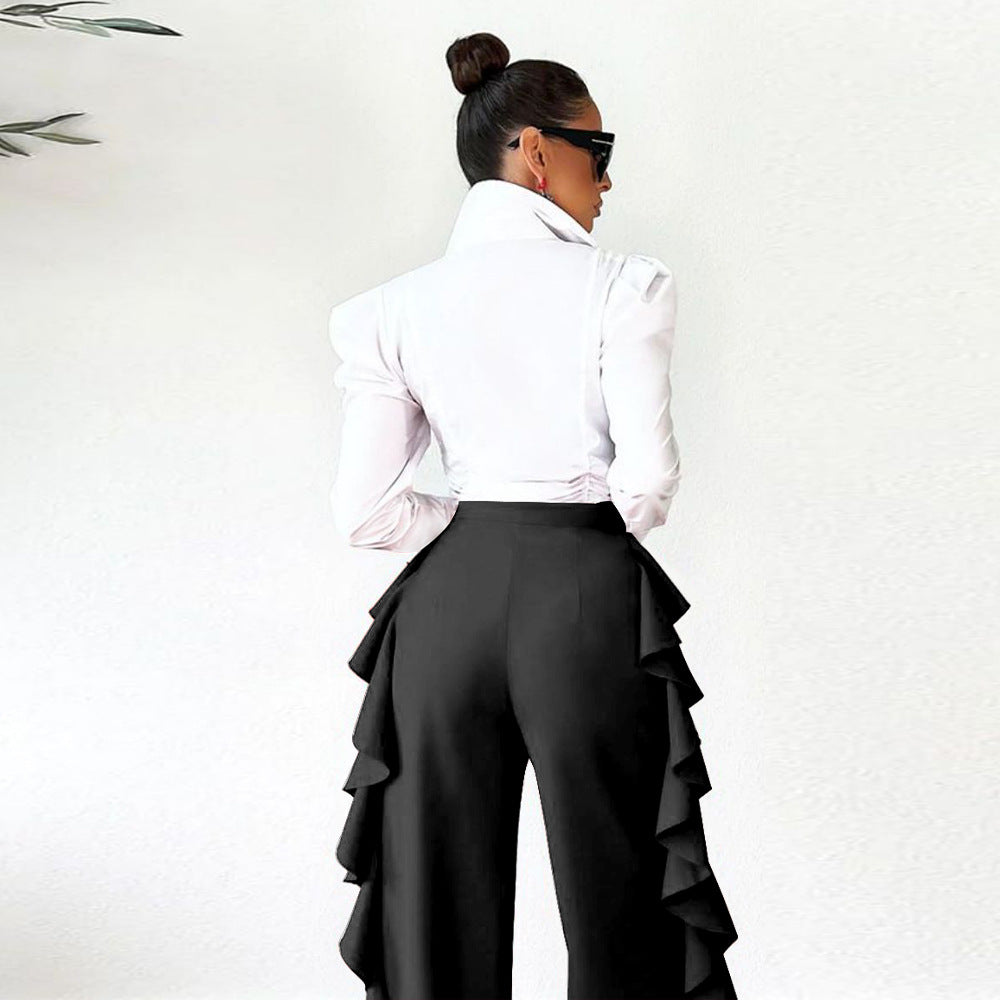 Women Ruffled High Waist Wide Leg Pants