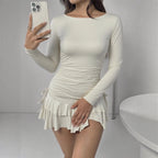 Long-Sleeve Tiered Drawstring Dress WE4U