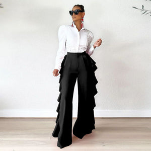 Women Ruffled High Waist Wide Leg Pants