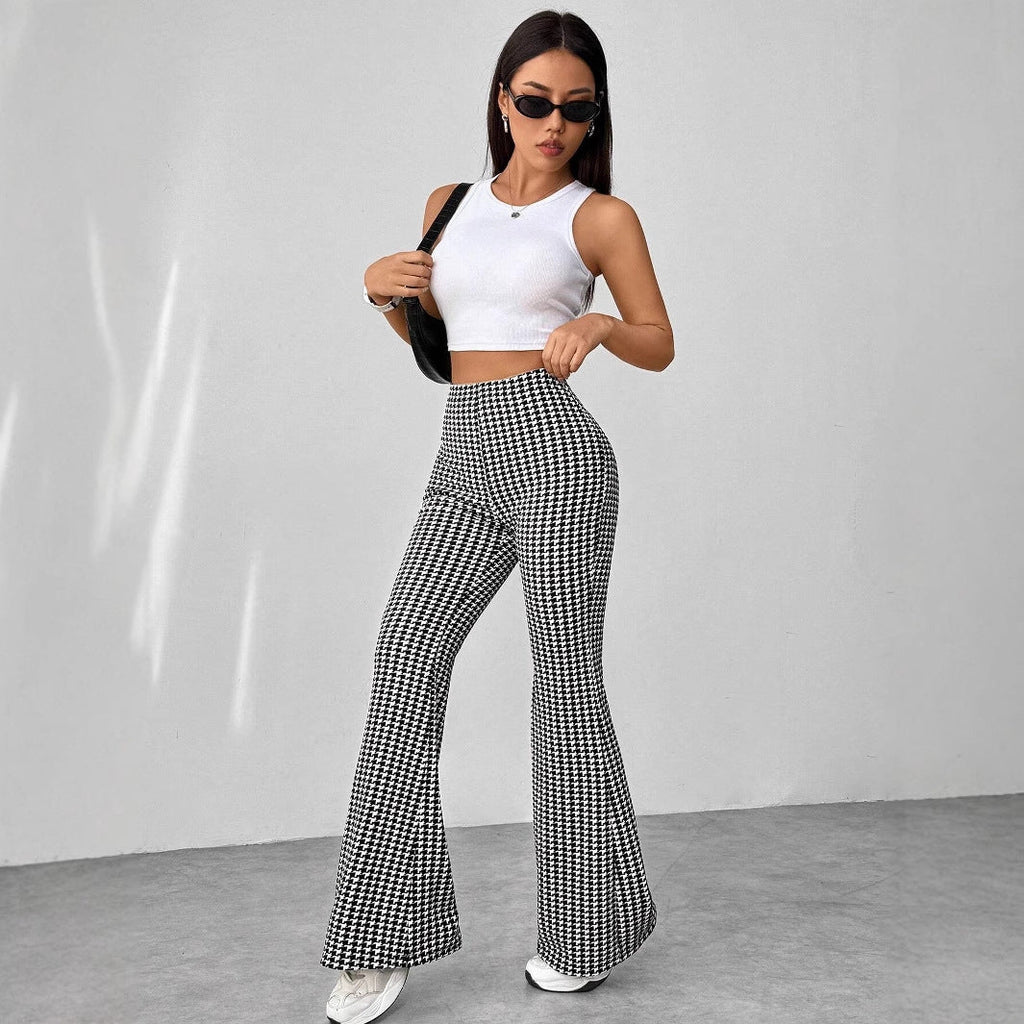 Retro Houndstooth High-Waist Bootcut Trousers WE4U