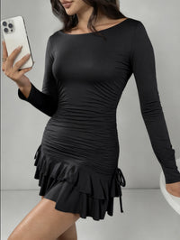 Long-Sleeve Tiered Drawstring Dress Thumbnail 4