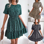 Polka Dot Cinched Ruffle Swing Dress WE4U