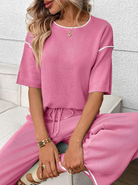 Round Neck Half Sleeve Top and Pants Set Thumbnail 12