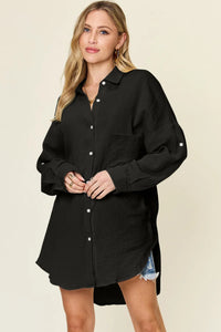 Double Take Full Size Pocketed Texture Button Up Shirt Thumbnail 4