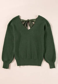 Tied Back V-Neck Long Sleeve Sweater Thumbnail 6
