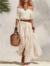 Off Shoulder Top and Striped Maxi Skirt Set Thumbnail 7