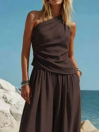 Full Size One-Shoulder Top and Wide Leg Pants Set Plus Size Thumbnail 17