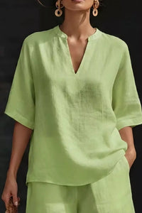 Notched Half Sleeve Top and Shorts Set Thumbnail 8