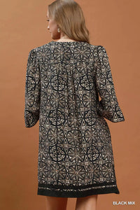 Umgee Mix Geometric Print V-Neck Tassel Detail Tunic Dress Thumbnail 3
