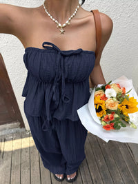 Textured Tube Top & Wide Leg Pants Set Thumbnail 4